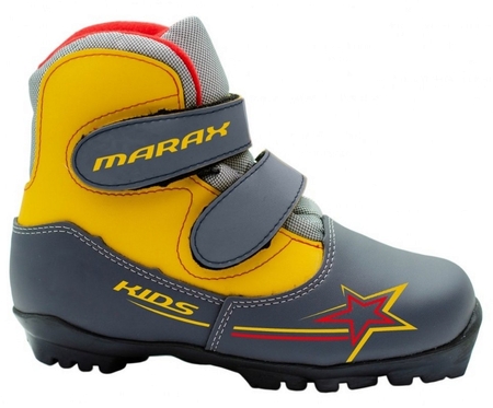 Ботинки лыжные NNN Marax Kids системные, на липучке, серый-желтый